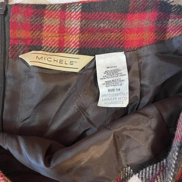 MICHELE Wool Blend Plaid Long Lined  Skirt Size 14 better for size 12 - Picture 7 of 8